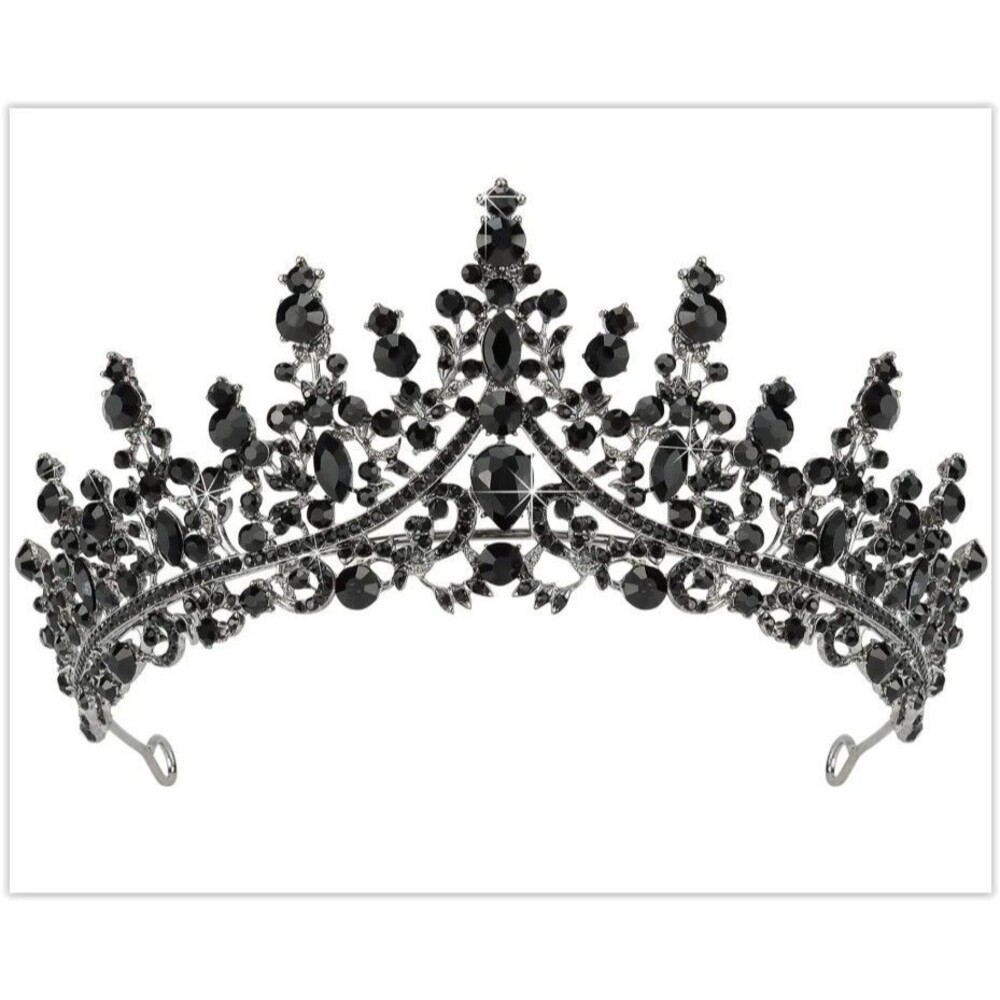 4pc Black Swan Silver Tiara Crown, Gloves, Tutu Ballet Goth Rhinestone Cosplay - Picture 3 of 8